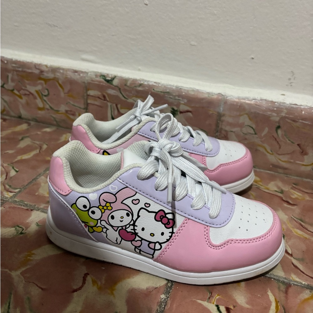 Kids Pink and White Cartoon Character Sneakers